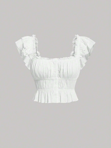 Ruffle Trim Ruched Bust Crop Top