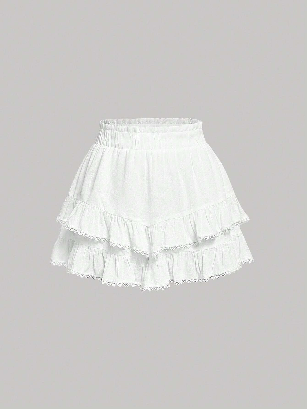 MOD Paperbag Waist Lace Trim Ruffle Hem Shorts
