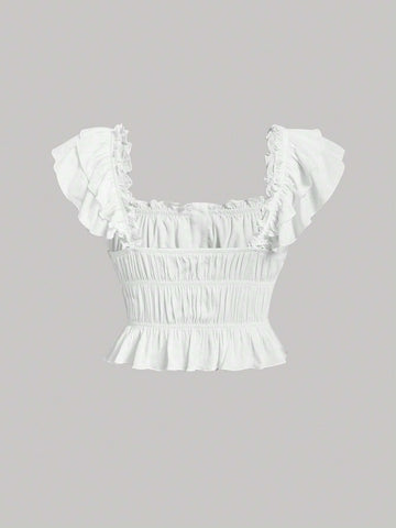 Ruffle Trim Ruched Bust Crop Top