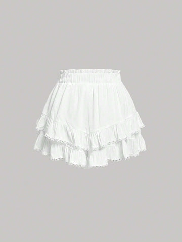 MOD Paperbag Waist Lace Trim Ruffle Hem Shorts