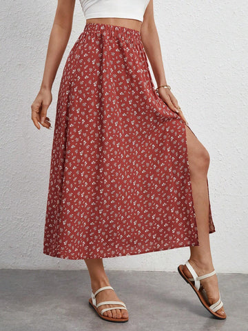 Frenchy Ditsy Floral Print Split Thigh Skirt