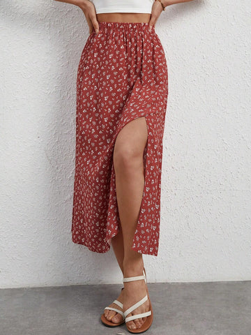 Frenchy Ditsy Floral Print Split Thigh Skirt