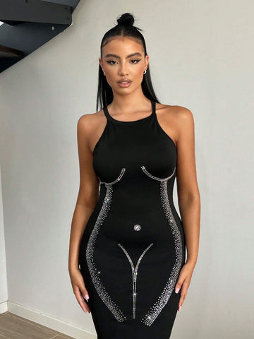 Rhinestone Detail Mermaid Hem Bodycon Dress