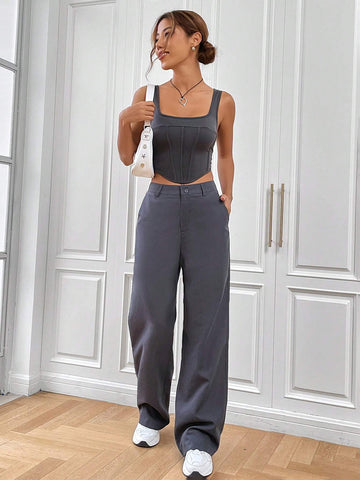 Solid Crop Tank Top & Wide Leg Pants