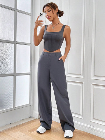 Solid Crop Tank Top & Wide Leg Pants