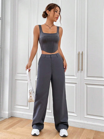 Solid Crop Tank Top & Wide Leg Pants
