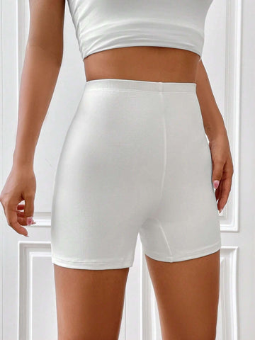 EZwear Solid Ribbed Knit Biker Shorts