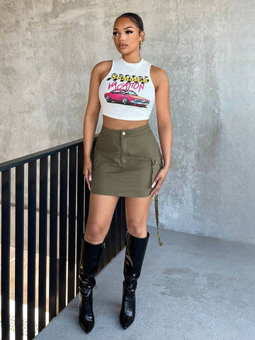 SXY Flap Pocket Side Cargo Skirt