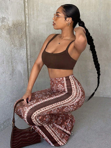 SXY Allover Print Flare Leg Pants