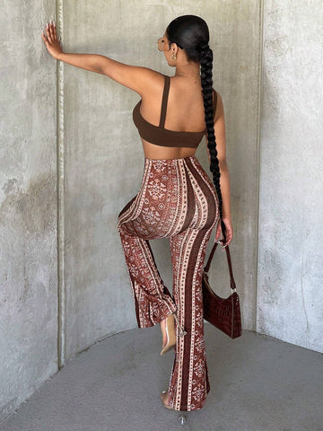 SXY Allover Print Flare Leg Pants