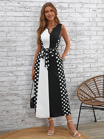 EMERY ROSE Polka Dot Print Belted Dress
