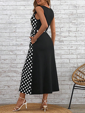 EMERY ROSE Polka Dot Print Belted Dress