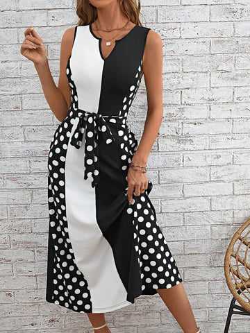 EMERY ROSE Polka Dot Print Belted Dress