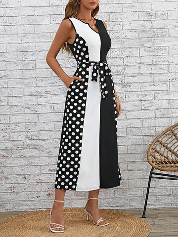 EMERY ROSE Polka Dot Print Belted Dress