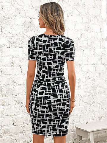 EMERY ROSE Allover Print V Neck Bodycon Dress