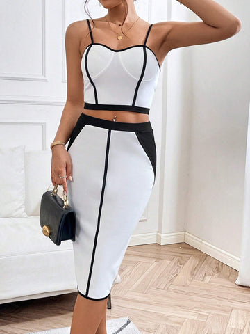 Contrast Binding Cami Top & Skirt