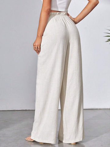 Tall Paperbag Waist Tassel Tie Front Wide Leg Pants