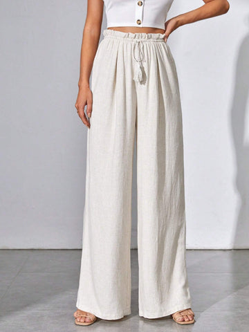 Tall Paperbag Waist Tassel Tie Front Wide Leg Pants