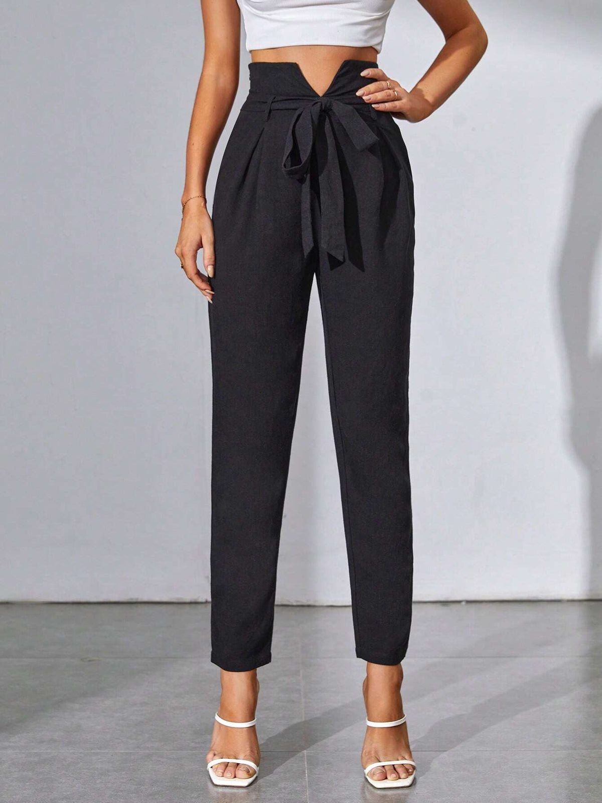 Tall Notched Waistband Fold Pleated Belted Pants