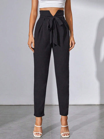 Tall Notched Waistband Fold Pleated Belted Pants