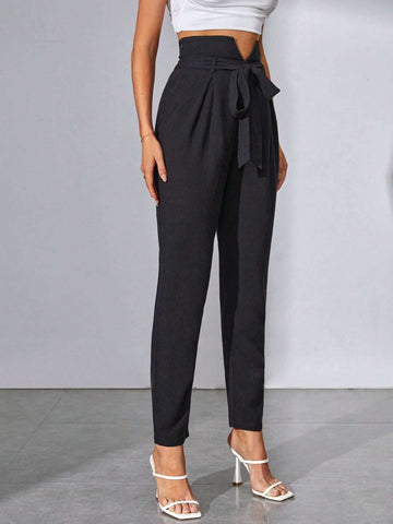 Tall Notched Waistband Fold Pleated Belted Pants