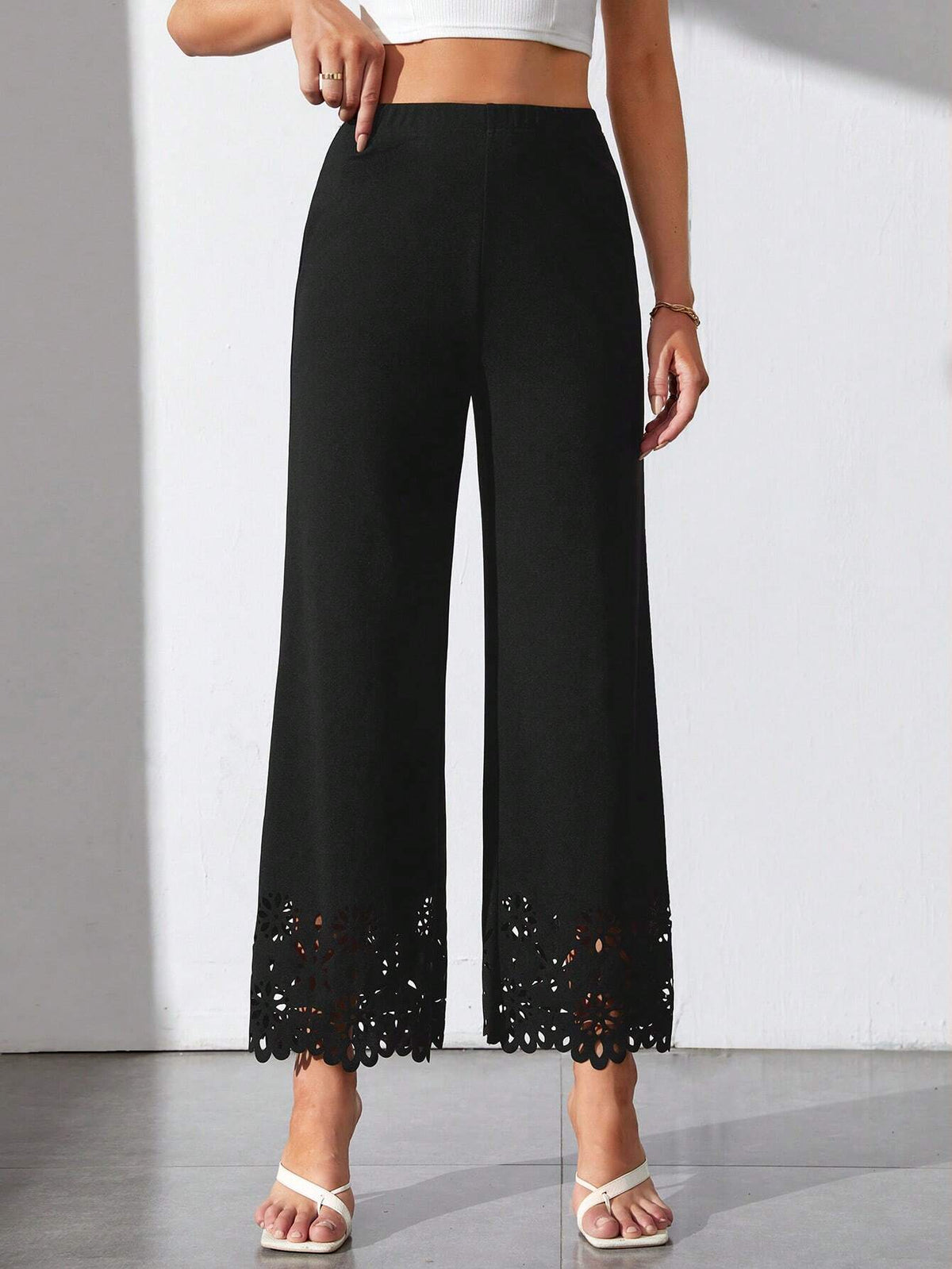 Tall Laser Cut Out Wide Leg Pants