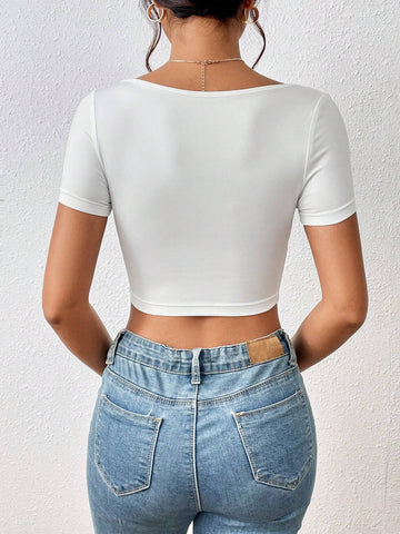 PETITE Ruched Bust Scoop Neck Crop Tee