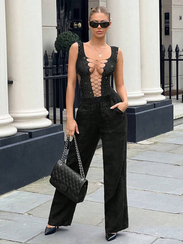 Lace Up Front Tank Bodysuit