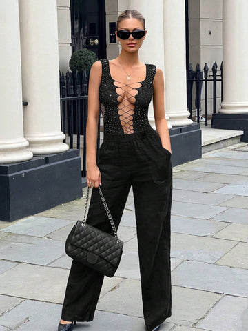 Lace Up Front Tank Bodysuit