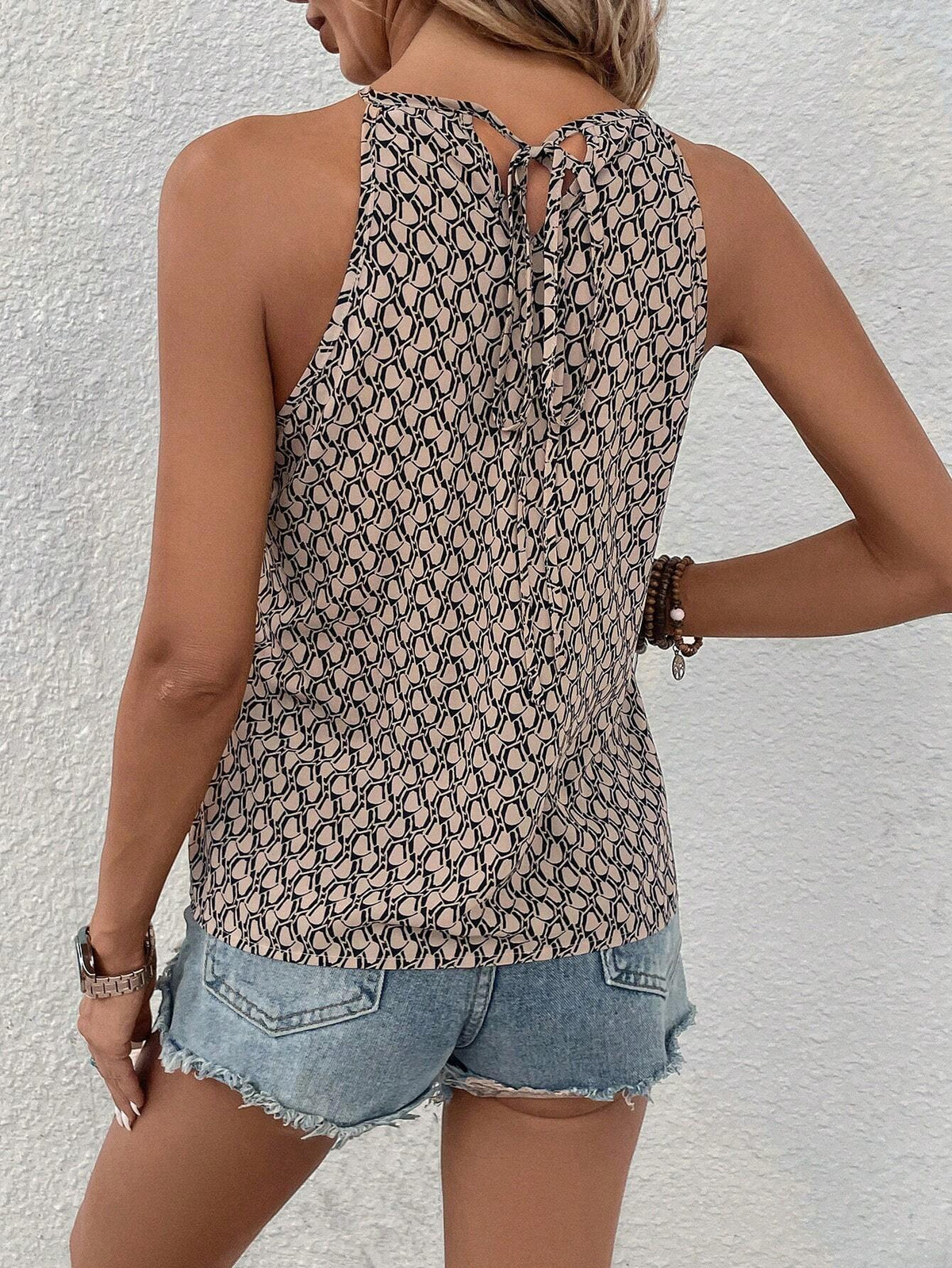 Allover Print Keyhole Neckline Blouse