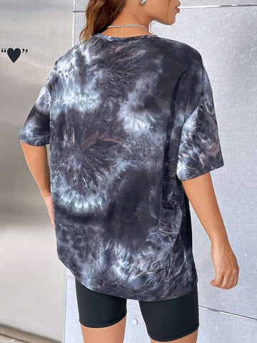 Sun & Moon Print Tie Dye Drop Shoulder Tee