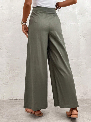 EMERY ROSE High Waist Plicated Detail Wide Leg Pants