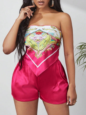 Paisley Print Bandana Hem Tube Top & Shorts