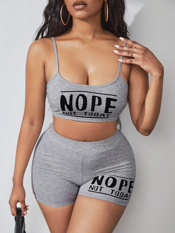 Letter Graphic Crop Cami Top & Biker Shorts