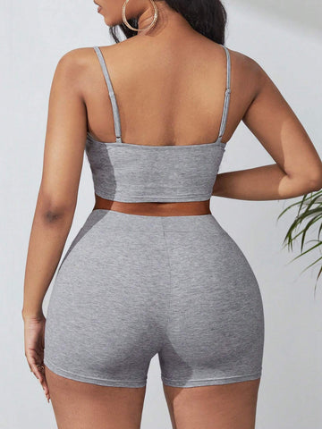 Letter Graphic Crop Cami Top & Biker Shorts
