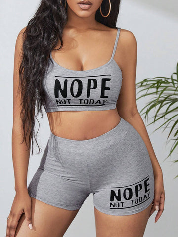 Letter Graphic Crop Cami Top & Biker Shorts