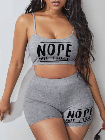 Letter Graphic Crop Cami Top & Biker Shorts