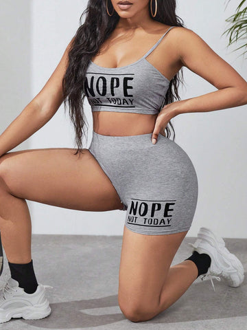 Letter Graphic Crop Cami Top & Biker Shorts