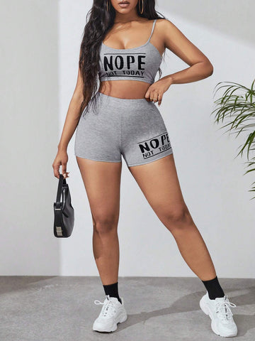 Letter Graphic Crop Cami Top & Biker Shorts