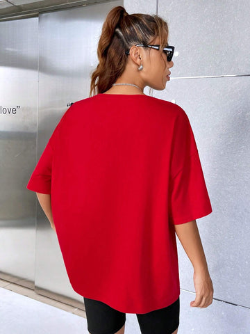 EZwear American Flag & Letter Graphic Drop Shoulder Tee