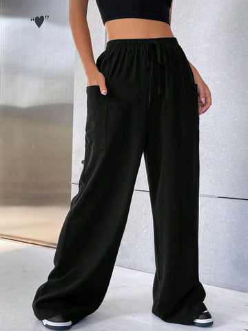 EZwear Drawstring Waist Wide Leg Pants