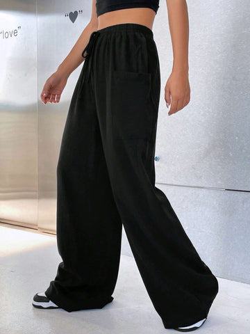 EZwear Drawstring Waist Wide Leg Pants