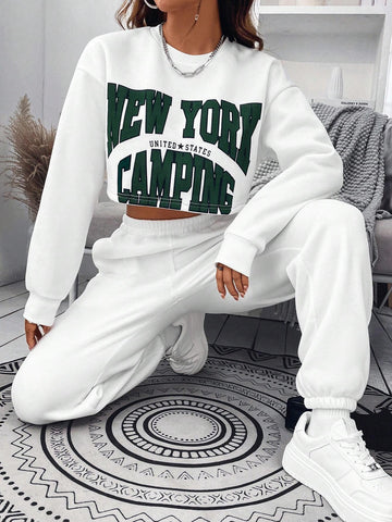 Letter Graphic Drop Shoulder Sweatshirt & Sweatpants