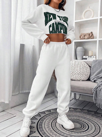 Letter Graphic Drop Shoulder Sweatshirt & Sweatpants