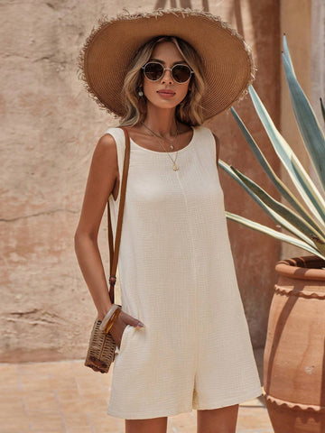 EMERY ROSE Solid Slant Pocket Tank Romper