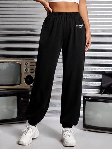 PETITE Letter Graphic Elastic Waist Sweatpants