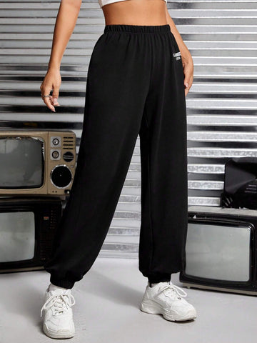 PETITE Letter Graphic Elastic Waist Sweatpants