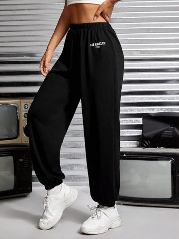 PETITE Letter Graphic Elastic Waist Sweatpants