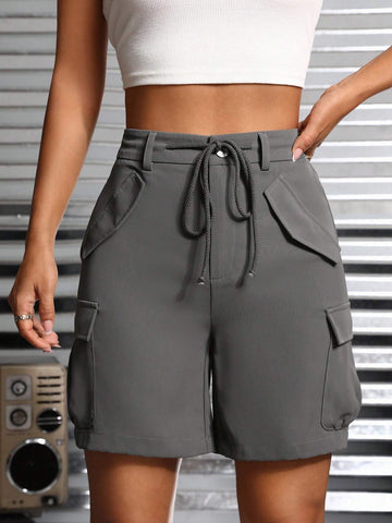 PETITE Flap Pocket Side Drawstring Waist Cargo Shorts