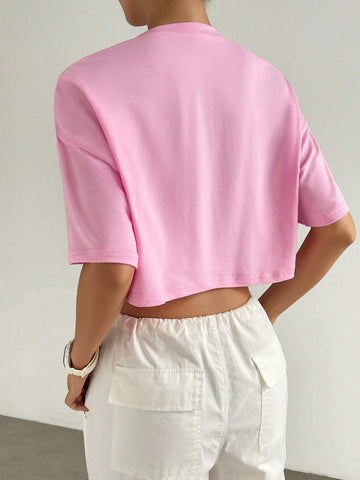 Sun & Letter Graphic Drop Shoulder Crop Tee